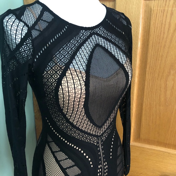 Long Sleeve Cut Out Dress with Nude Slip - Picture 3 of 4